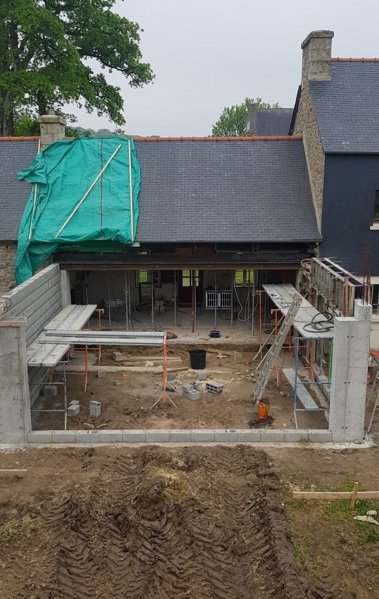 Extension ouverture de 8m dans mur porteur elevation en parpaing 3 1 - Huelgoat Carhaix