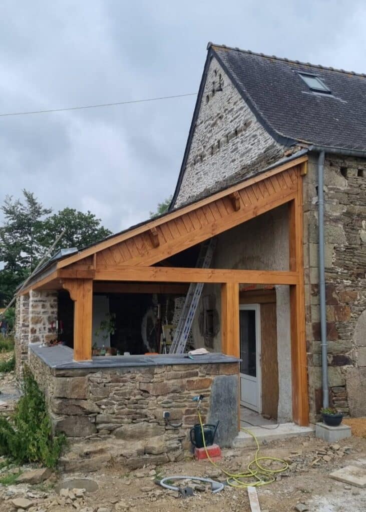 Extension remontage des murs en pierre dallage isole ouverture de mur porteur 1 - Huelgoat Carhaix
